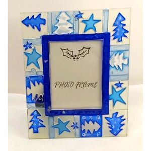 Stars and Trees Photo Frame by Scott's Of Wisconsin Stained blue glass made...